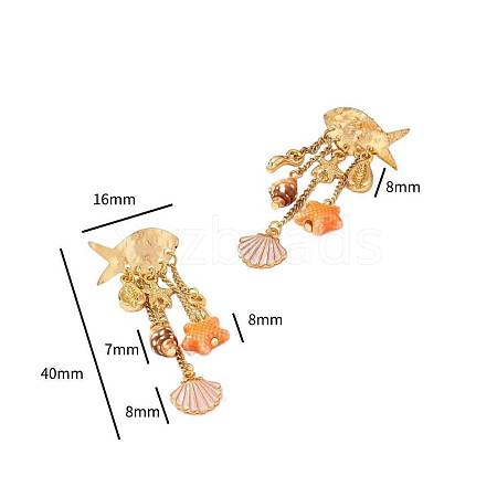 Ocean Theme 304 Stainless Steel Porcelain Shell Shape Dangle Stud Earrings FS-WGD34F1-03-1