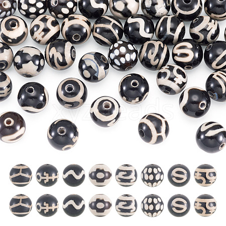 48Pcs 8 Styles Tibetan Style dZi Beads G-TA0003-33-1