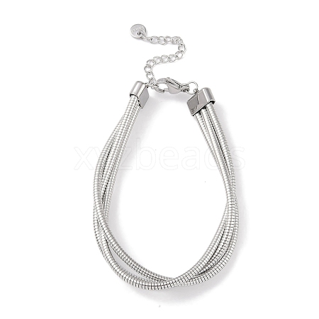 304 Stainless Steel 3-Strand Round Snake Chain Bracelets for Women BJEW-C071-03P-1