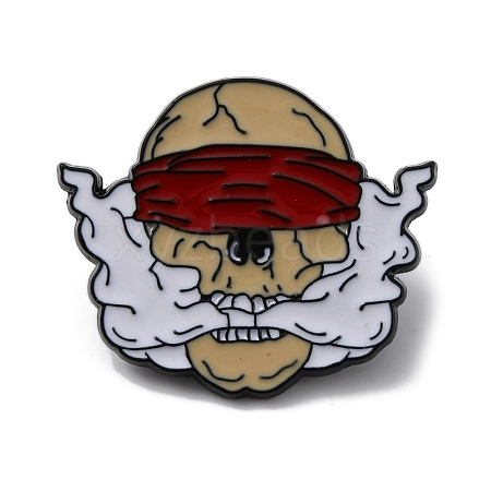 Halloween Alloy Enamel Smoky Skull Brooch Pins JEWB-R021-03D-1