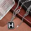 304 Stainless Steel Black Enamel H Rectangle Pendant Twisted Chain Necklaces for Women NJEW-M078-01P-2