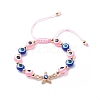 Evil Eye Resin Bead & Starfish Alloy Rhinestone Braided Beaded Bracelets for Girl Women BJEW-JB08740-05-3
