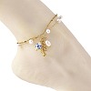 Ocean 304 Stainless Steel Sea Animals & Handmade Flower Printed Porcelain Ceramic Charm Anklets AJEW-AN00866-3