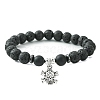 Natural & Synthetic Mixed Gemstone Beaded Stretch Bracelets with Alloy Charms BJEW-JB09444-3