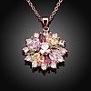 Real Rose Gold Plated Brass Cubic Zirconia Flower Pendant Necklaces NJEW-BB04540-2