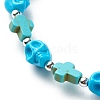 Synthetic Turquoise(Dyed) Cross & Skull Beaded Stretch Bracelet BJEW-JB08452-04-4
