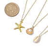 3Pcs Ocean Theme Natural Cowrie Shell & Alloy Starfish Pendants Necklaces NJEW-JN04787-3