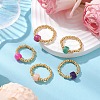 Dyed Natural White Jade & Glass Seed Beads Stretch Rings for Women RJEW-JR00729-S-1