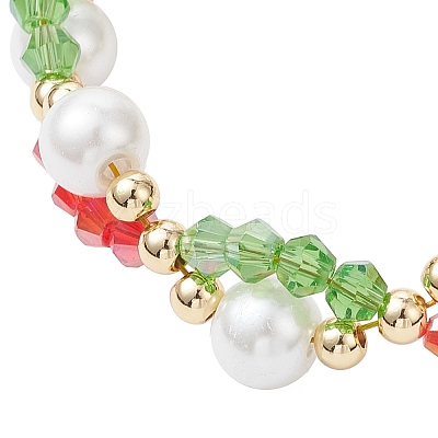 Christmas Glass & Baking Paint Pearlized Glass Pearl Round Beaded Bracelets for Women BJEW-JB12441-02-1