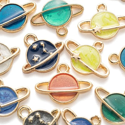 60Pcs 10 Colors Light Gold Alloy Enamel Pendants ENAM-LS0001-60-1