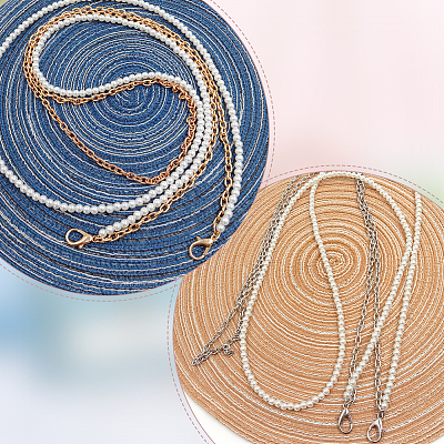 2Pcs 2 Colors Plastic Imitation Pearl & Iron Chain Crossbody Phone Chain FIND-WR0009-48-1