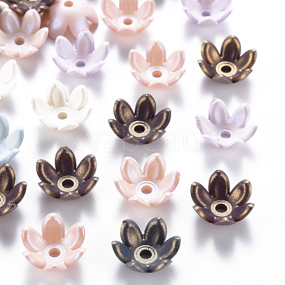 6-Petal Spray Painted Acrylic Bead Caps MACR-S373-46J-1