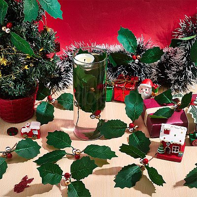 45Pcs Foam & Cloth Artificial Holly Leaves AJEW-SC0031-52A-1