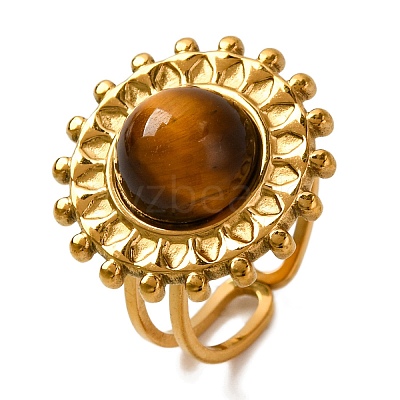 Round Natural Tiger Eye Finger Rings RJEW-Q822-16G-01-1