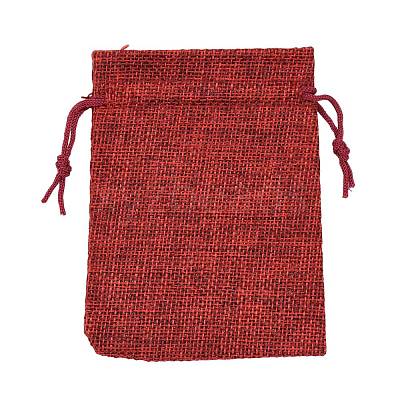 Polyester Imitation Burlap Packing Pouches Drawstring Bags ABAG-R005-9x12-M-1