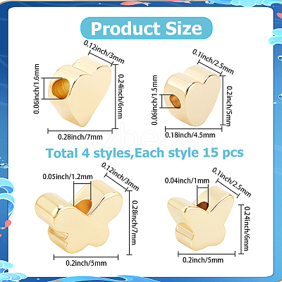 60Pcs 4 Styles Brass Beads KK-BBC0023-32-1