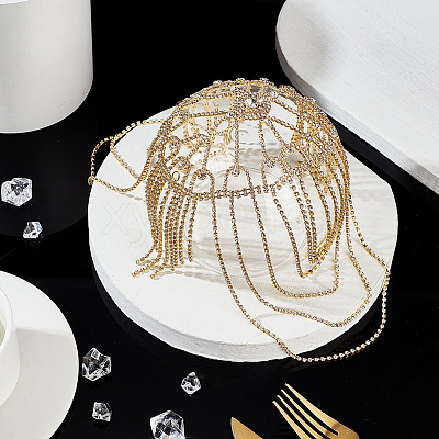 Rhinestone Mesh Headpiece Cap OHAR-WH0021-47G-1