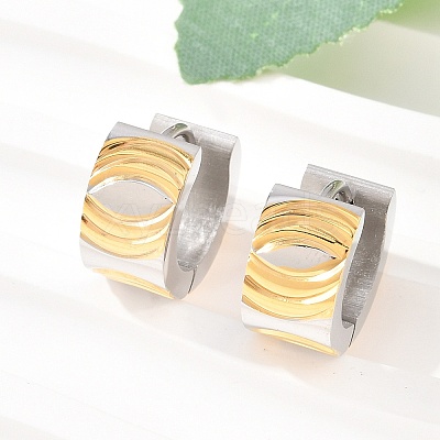 Two Tone 304 Stainless Steel Stripe Hoop Earrings EJEW-L307-04GP-03-1