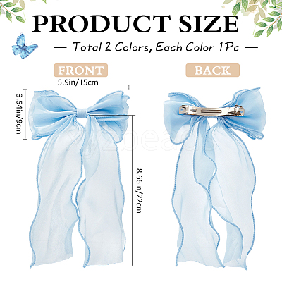 2Pcs 2 Colors Big Bowknot Organza Hair Barrettes AJEW-CP0008-32-1