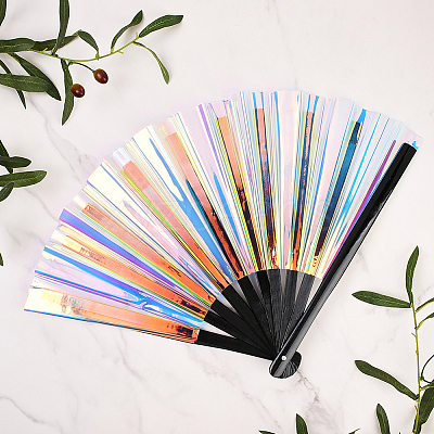 1Pc Bamboo with Oxford Fabric Glitter Powder Folding Fans AJEW-SP0003-77E-1