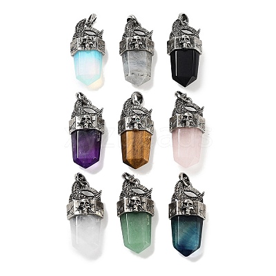 Natural & Synthetic Mixed Gemstone Faceted Sword Pendants G-Q163-01AS-1