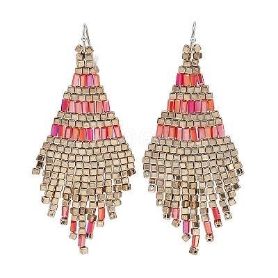 Boho Seed Bead Rhombus Tassel Earrings EJEW-Z072-02A-1