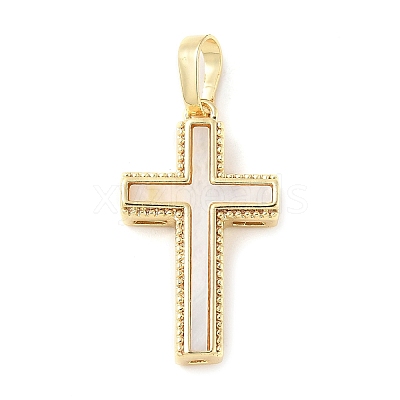 Brass Pave Natural White Shell Pendants KK-S522-01A-G-1