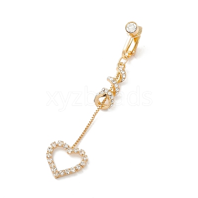 Long Tassel with Heart Crystal Rhinestone Charm Belly Ring LS-AJEW-F057-04G-1
