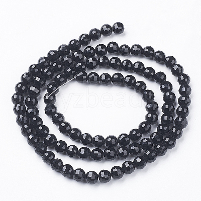 Faceted Black Glass Round Bead Strands X-GLAA-R095-6mm-08-1