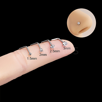 316 Surgical Stainless Steel Crystal Rhinetone Flat Round L-Shaped Nose Rings WGCD50A-02-1