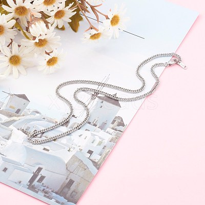 Non-Tarnish 304 Stainless Steel Diamond Cut Cuban Link Chain Necklaces NJEW-JN03368-02-1