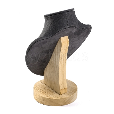 Bust Shaped Microfiber & Wood Jewelry Necklace & Earrings Display Stands NDIS-H042-01A-02-1