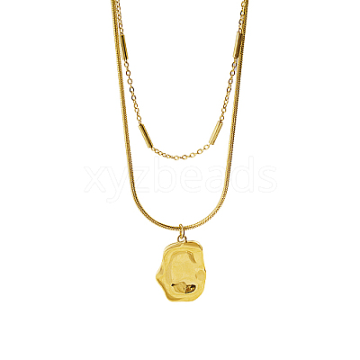 304 Stainless Steel Round Snake & Link Chains Double Layer Necklaces LK2067-1-1