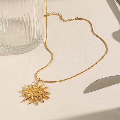 304 Stainless Steel Vintage Sun Spiral Pendant Necklaces for Women WV2737-1