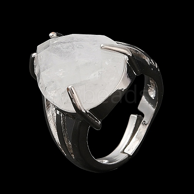 Natural Quartz Crystal Teardrop Adjustable Rings RJEW-K241-03P-11-1