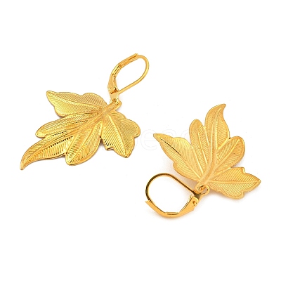 Brass Maple Leaf Dangle Leverback Earrings EJEW-JE06656-1