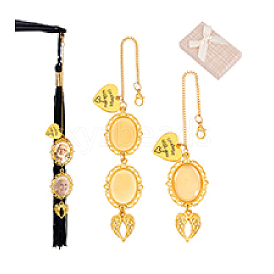 2Pcs 2 Styles Brass & Alloy Heart Wing Graduation Tassel Memorial Photo Charms HJEW-PH02195-02-1