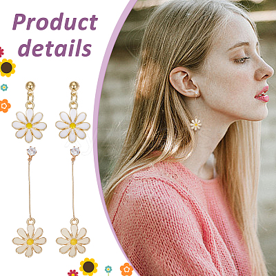 4 Pairs 4 Styles Flower Alloy Enamel Dangle Earrings for Women EJEW-AN0004-52-1