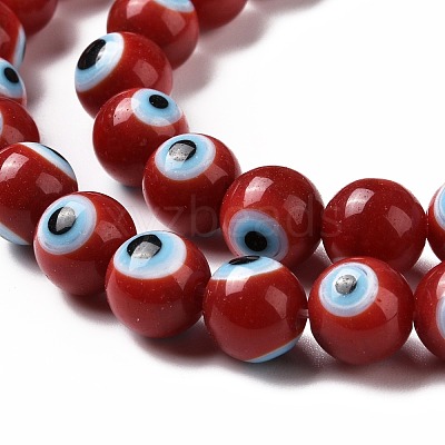 Handmade Evil Eye Lampwork Round Bead Strands LAMP-L055-8mm-20-1