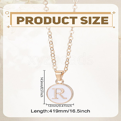 1Pc Zinc Alloy White Enamel Round with Letter Pendant Necklaces NJEW-LP0002-88G-R-1