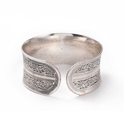 Bohemia Tibetan Style Alloy Thick Open Cuff Bangle for Women BJEW-E002-01AS-04-1