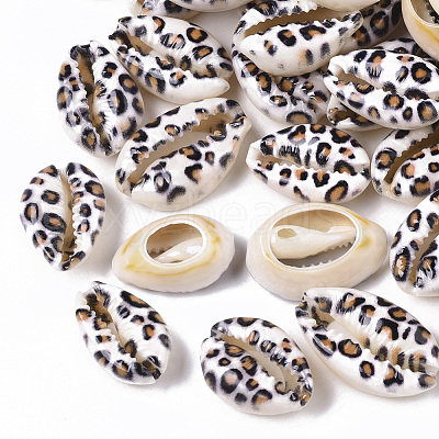 Printed Natural Cowrie Shell Beads SSHEL-R047-01-B02-1