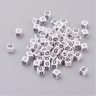 6MM Letter G Letter White Acrylic Cube Beads X-PL37C9308-G-1