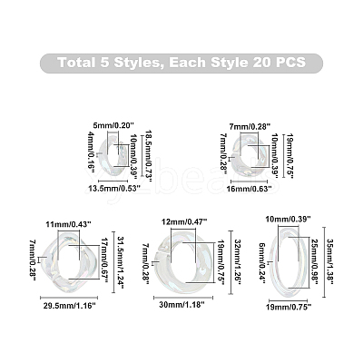 100Pcs 5 Style Transparent Acrylic Linking Rings PACR-PH0001-03-1
