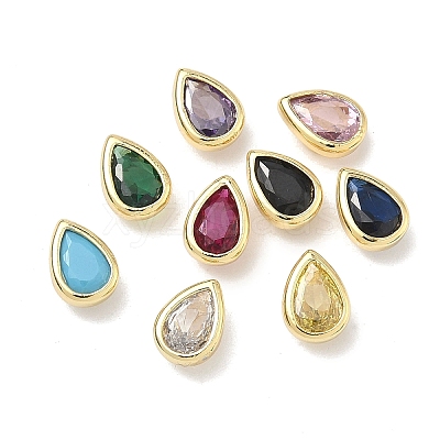 Teardrop Brass Micro Pave Cubic Zirconia Cabochons KK-P345-13G-B-1