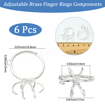 6Pcs Adjustable Brass Finger Rings Components KK-BBC0021-26-1