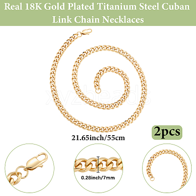 2Pcs 7mm Stainless Steel Cuban Link Chain Necklaces for Women Men NJEW-BBC0001-39A-1