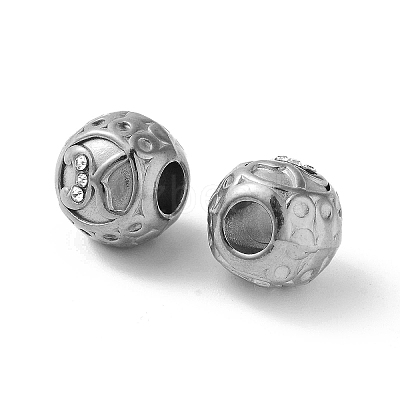 304 Stainless Steel Rhinestone European Beads STAS-A092-10K-P-1