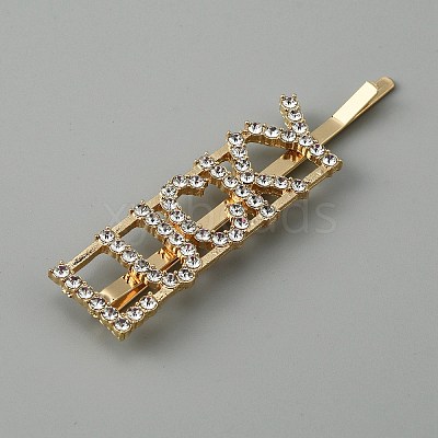 Word LUCKY Alloy Rhinestone Hair Bobby Pins FIND-WH0152-34C-KCG-1