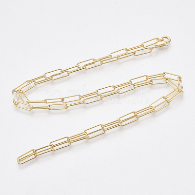 Brass Round Oval Paperclip Chain Necklace Making MAK-S072-04B-G-1